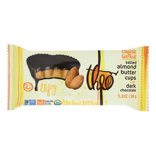 Theo Chocolate Salted Almond Butter Cups - Dark Chocolate - Case Of 12 - 1.3 Oz. - 874492003920