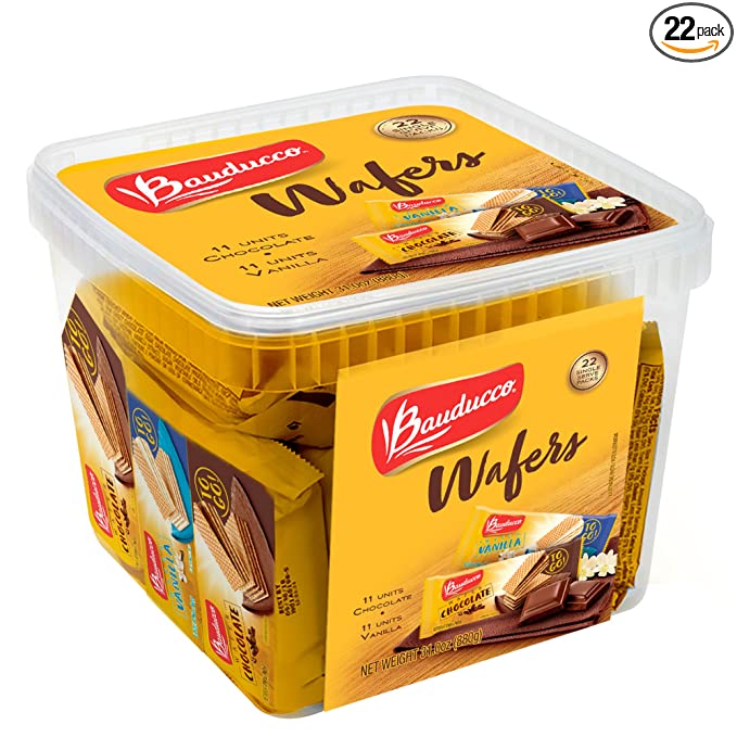  Bauducco Mini Wafer Cookies - Enriched with Chocolate & Vanilla - Delicious & Crispy Wafers - 3 Creamy Layers - Great for Snacks & Dessert - Single Serve - No Artificial Flavors, 31 oz (Pack of 22)  - 875754004709