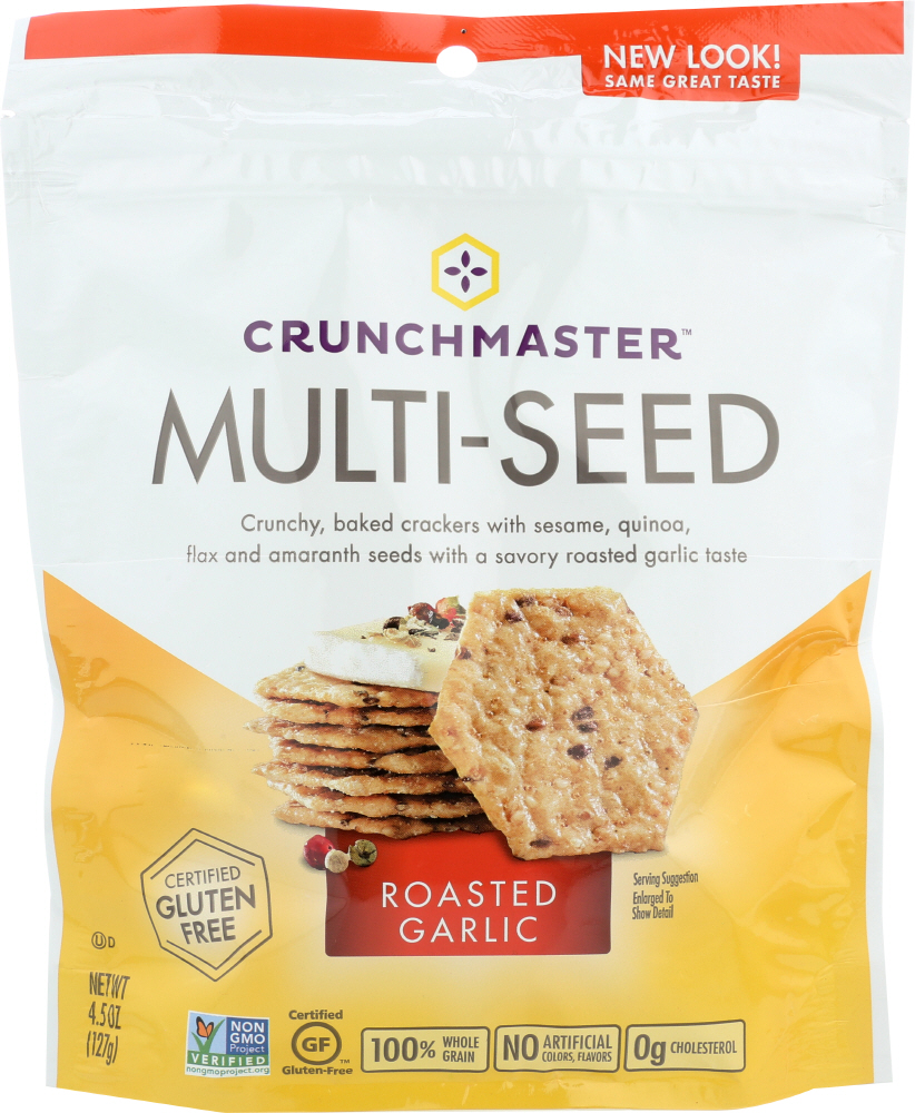 CRUNCH MASTERS: Multi-Seed Crackers Gluten Free Roasted Garlic, 4.5 oz - 0879890000038