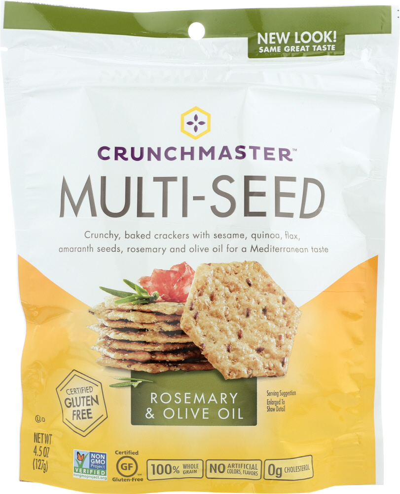 CRUNCH MASTERS: Multi-Seed Crackers Gluten Free Rosemary & Olive Oil, 4.5 oz - 0879890000045