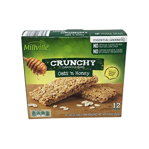 Millville Whole Grain Oats & Honey Crunchy Granola Bars - 1 Box (12 bars) - 880227424540