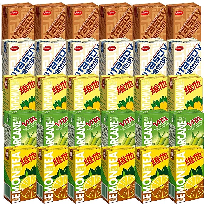  Vitasoy Multiple Pack Flavor, Original Soy Milk, Lemon Tea, Chrysanthemum Tea, Sugarcane Juice, Malt Soy Drink (Pack of 30)  - 880242207876