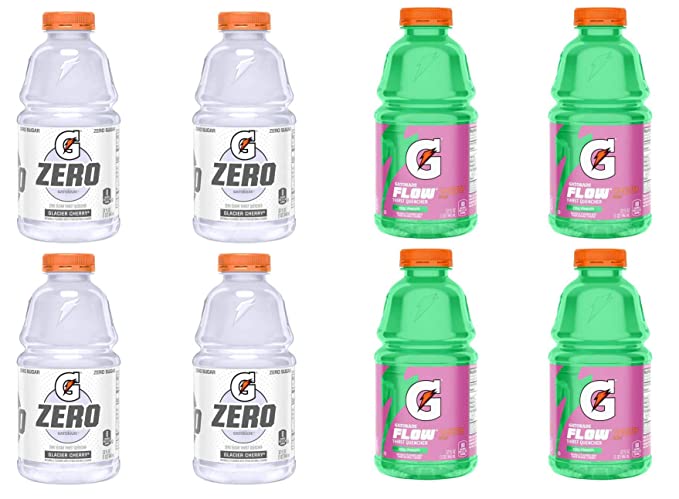 LUV BOX - Variety Gatorade Sports Drink Pack 32oz Plastic Bottle, 8 Per Case Zero Glacier Cherry,Flow Tidal Punch - 880292942574