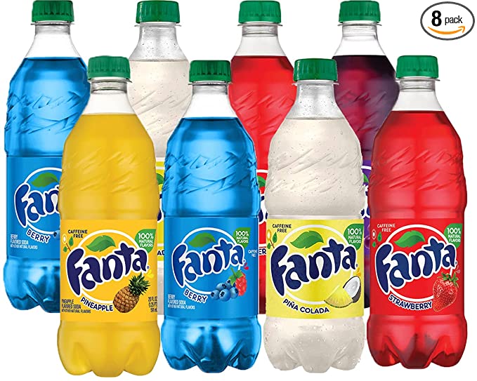 Fanta Orange Soda, Berry, Grape, Strawberry, Pina Colada, Pineapple Variety Pack, 20 Oz Bottles (Pack of 8, Total of 160 Oz) - 880323100614