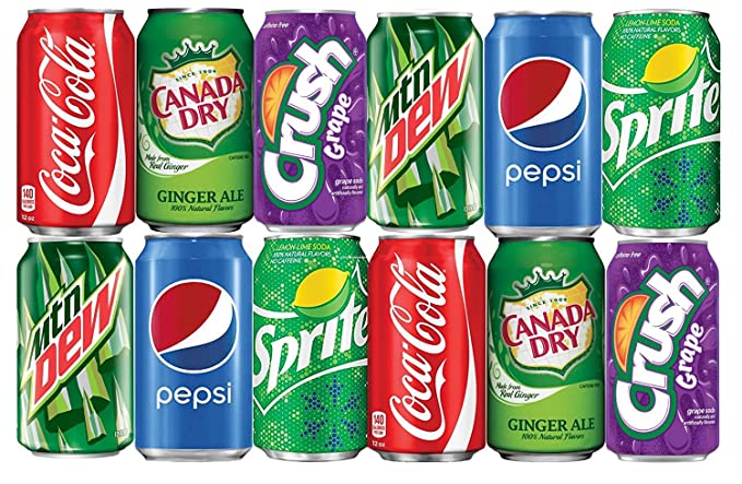 LUV BOX - Assortment of Soda, Coca-Cola, COLA, Dr Pepper, Mountain Dew, Sprite and Ginger Ale Drinks Refrigerator Restock Kit (Pack of 12) - 880351497731