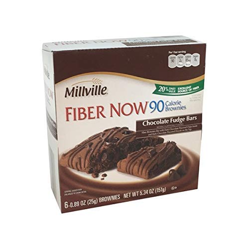 Millville Fiber Now 90 Calorie Fiber Brownies Fudge Bar with Dark Chocolate Chips Inside and Dark Chocolate Drizzle - 6 ct. - 880569755081
