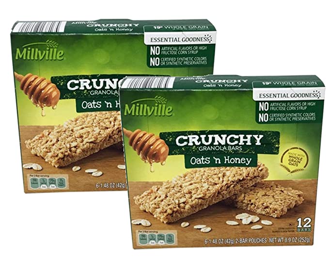 Millville Whole Grain Oats & Honey Crunchy Granola Bars - 2 Boxes (24 bars) - 880577273768