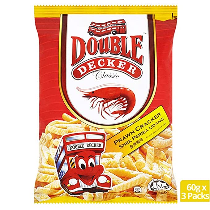  Double Decker Classic Prawn Flavour Snacks Teatime Biscuit Biskut 3 Packs x 60g (2.12oz) Halal Food Snack Mamee Malaysia  - 880626221320