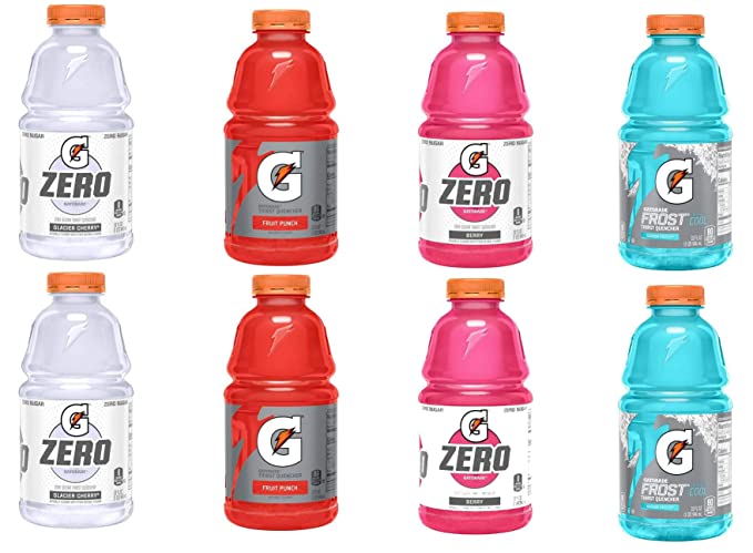 LUV BOX - Variety Gatorade Sports Drink Pack 32oz Plastic Bottle, 8 Per Case Zero Glacier Cherry,Fruit Punch ,Zero Berry ,Glacier Freeze - 880660553463
