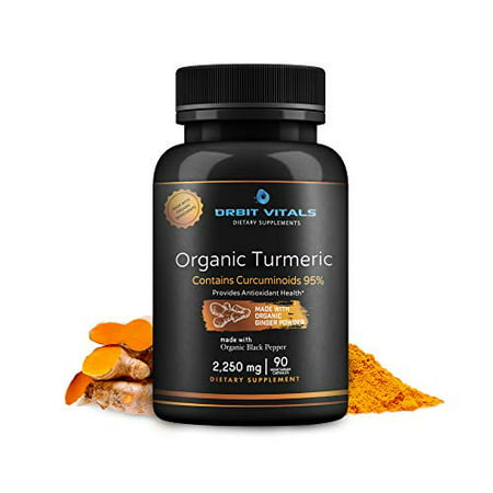 Organic Turmeric Curcumin with Ginger and Black Pepper, 2250mg, with 95% Standardized Curcuminoids, Non GMO and Gluten Free, Premium Joint and Immune Support, 90 Vegan Capsules - Orbit - 880820172398