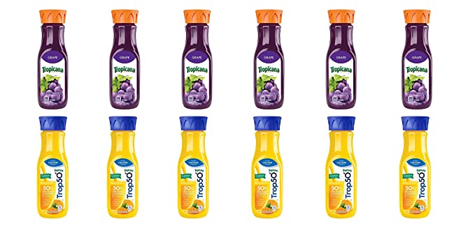 LUV BOX - Variety Tropicana Pure Premium Juice Pack 12oz Plastic Bottle, 12 pk, Tropicana Pure Premium Grape Juice, Trop 50 Orange Juice with Calcium - 880833928432