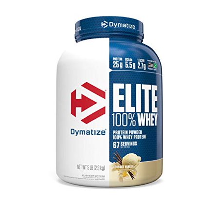 Dymatize Elite 100% Whey Protein Powder, 25g Protein, 5.5g BCAAs & 2.7g L-Leucine, Quick Absorbing & Fast Digesting for Optimal Muscle Recovery, Gourmet, 5 Pound Vanilla 80 Ounce (B00EACSHF4) - 882708976647