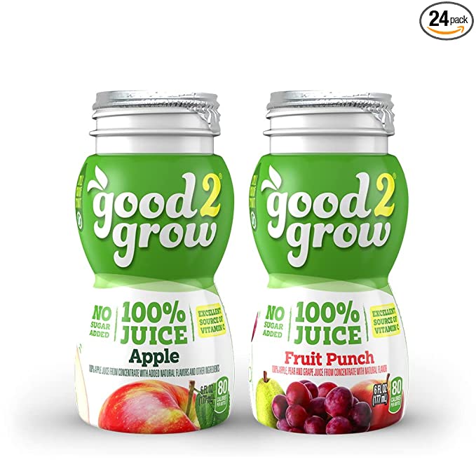 good2grow 100% Apple and Fruit Punch Juice 24-pack of 6-Ounce BPA-Free Juice Bottles, Non-GMO with No Added Sugar and an Excellent Daily Source of Vitamin C. SPILL PROOF TOPS NOT INCLUDED - 883990662416