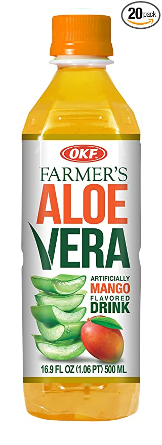 OKF Farmer's Aloe Vera Drink, Mango, 16.9 Fluid Ounce (Pack of 20) - 884394007346