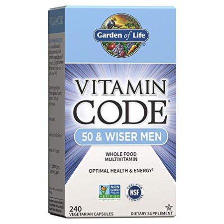 Garden of Life Multivitamin for Men - Vitamin Code 50 & Wiser Men's Raw Whole Food Vitamin Supplement with Probiotics, Vegetarian, 240 Capsules - 884905937100