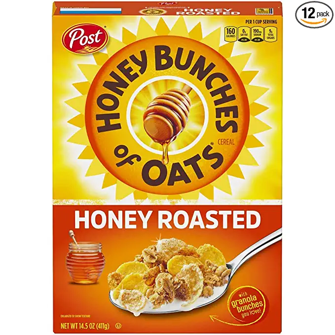  Honey Bunches of Oats Honey Roasted, Heart Healthy, Low Fat, made with Whole Grain Cereal, 14.5 Ounce (Pack of 12) - 884912014252