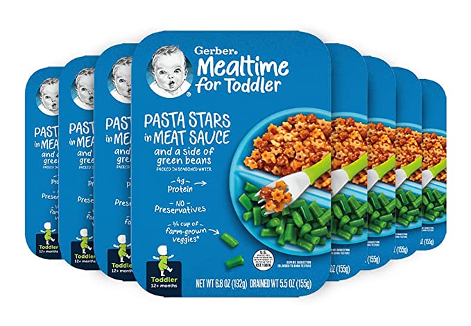  Gerber Mealtime for Toddler Pasta Sauce in Meat Sauce with Side of Green Beans, Packed in Seasoned Water, Toddler Meal with No Preservatives, 6.8 OZ (Pack of 10)  - 015000048785