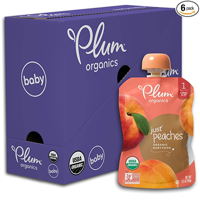  Plum Organics Baby Food Pouch | Stage 1 | Peach Puree | Fresh Organic Food Squeeze | For Babies, Kids, Toddlers | 3.5 Ounce( Pack of 6)  - 885226949230