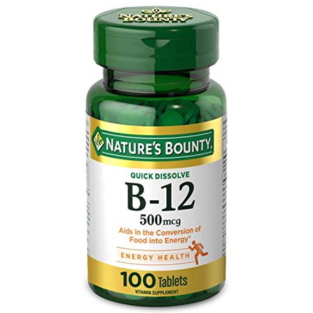 Vitamin B12 by Nature's Bounty, Quick Dissolve Vitamin Supplement, Supports Energy Metabolism and Nervous System Health, 500mcg, 100 Tablets - 885260277337
