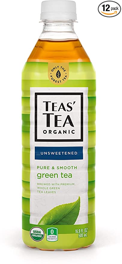  Teas' Tea Unsweetened Pure Green Tea, Organic, Sugar Free, 0 Calories, 16.9 Ounce (Pack of 12)  - 885260548314