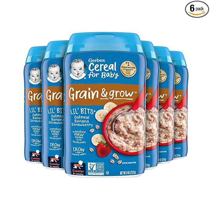  Gerber Lil' Bits Oatmeal Banana Strawberry Baby Cereal, 8 Ounces (Pack of 6)  - 015000070311