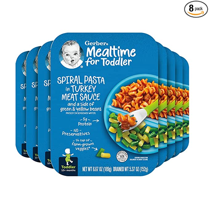  Gerber Mealtime for Toddler Spiral Pasta in Turkey Meat Sauce with Side of Green & Yellow Beans, 6.67 Ounce (Pack of 8)  - 885317229333