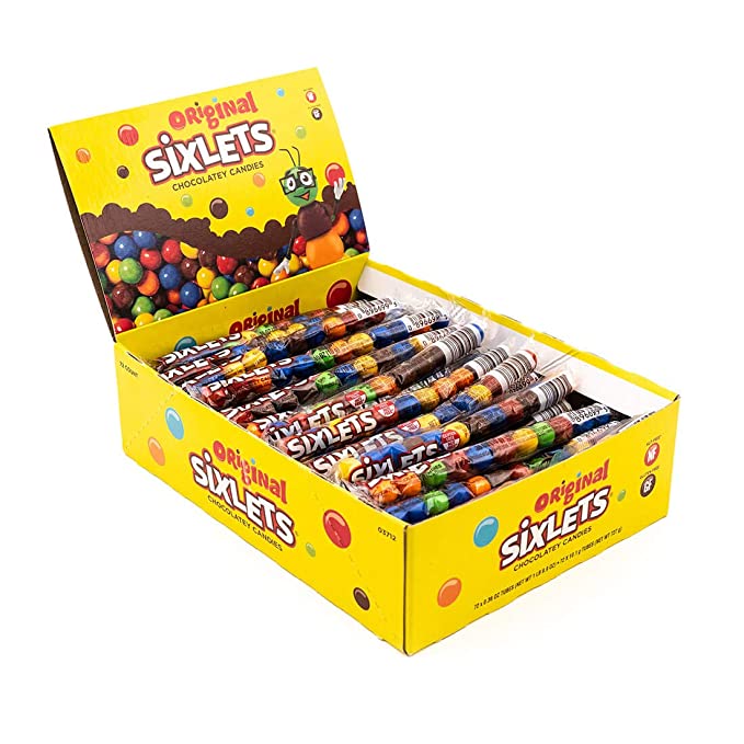 Original Sixlets Chocolate Candy Twelve Ball Tube Display Box - 089669037121
