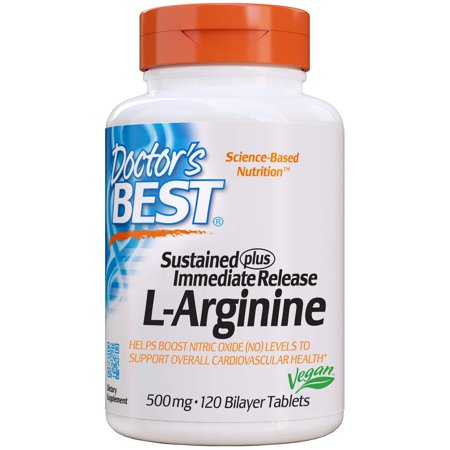 Doctor's Best Sustained Plus Immediate Release L-Arginine, Non-GMO, Vegan, Gluten Free, Soy Free, 500 mg, 120 Bilayer Tablets - 885460392038