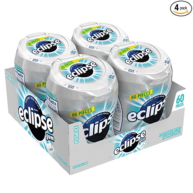  ECLIPSE Gum Polar Ice Sugar Free Chewing Gum 60-Piece Bottle (4 Pack)  - 022000106360