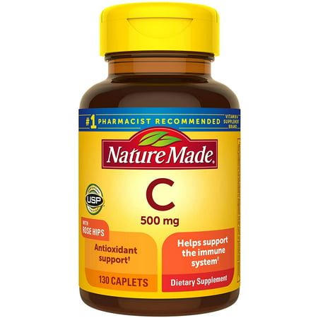 Nature Made Vitamin C 500 mg Caplets with Rose Hips 130 Count (Packaging May Vary) - 885675229303