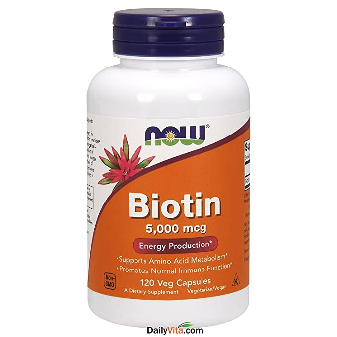 NOW Foods by Now Biotin Energy Production 5000 mcg- 120 Vcaps - 885675772243