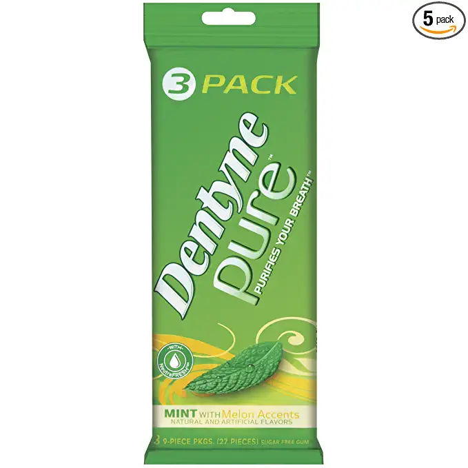  Dentyne Pure Gum, Mint with Melon Accents, 3-Count Packs (Pack of 5)  - 885782053259