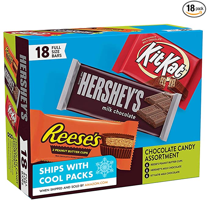 REESE'S, HERSHEY'S and KIT KAT Milk Chocolate Assortment Candy Bars, Halloween, 27.3 oz Variety Pack (18 Count) - 678124247764