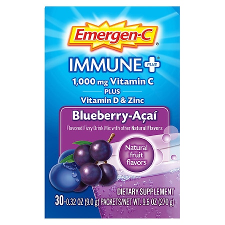 Emergen-C Immune Plus Vitamin C Supplement Powder Blueberry Acai 30 Ct - 885898000079