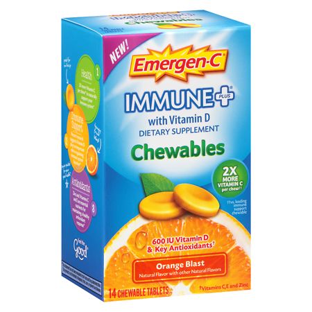 Emergen-C Immune+ Chewables 1000mg Vitamin C Tablet with Vitamin D Immune Support Dietary Supplement for Immunity Orange Blast Flavor - 14 Count - 885898100304
