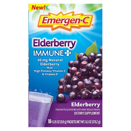 Emergen-C Immune Plus Vitamin C Supplement Powder Elderberry 18 Ct - 885898390781
