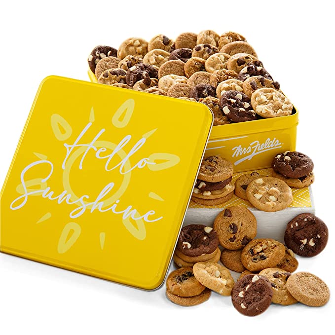  Mrs. Fields Hello Sunshine 60 Nibblers Bite-Sized Cookie Tin - Includes 5 Assorted Flavors  - 886002308517