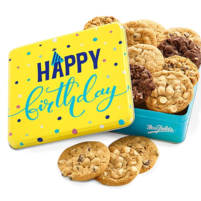  Mrs. Fields Happy Birthday 12 Original Cookie Tin - Includes 5 Assorted Flavors  - 886002308524
