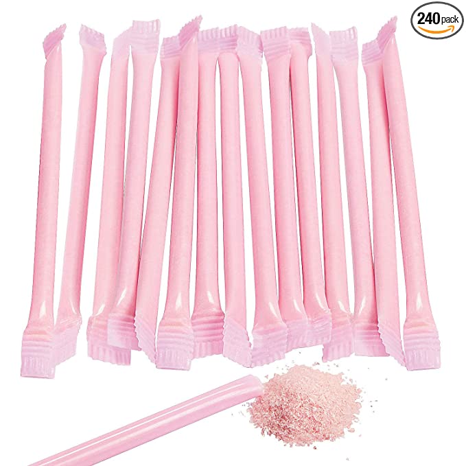  Candy Filled Straws Powder Sticks - Bulk Set of 240 - Party, Gender Reveal, Wedding and Buffet Candy (Pink)  - 886102786284