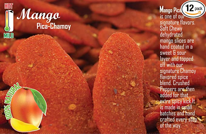  Dulces Colibri - Mango Pica-Chamoy 12 Pack | Spicy | Healthy Portion Size | Mess Free | Soft Chewy Mango Slices | Handmade, Resealable, Fresh  - 886203003051
