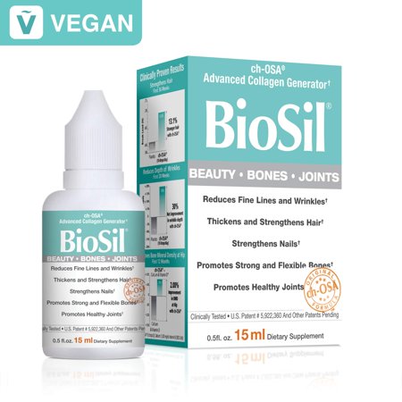 BioSil by Natural Factors, Beauty, Bones, Joints Liquid, Supports Healthy Hair, Skin and Nails, Vegan Collagen, Elastin and Keratin Generator, 0.5 fl oz (60 Servings) - 887346850328