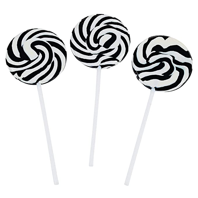  Black and White Swirl Pop Suckers (24 individually wrapped lollipops) Party Candy  - 748579446774