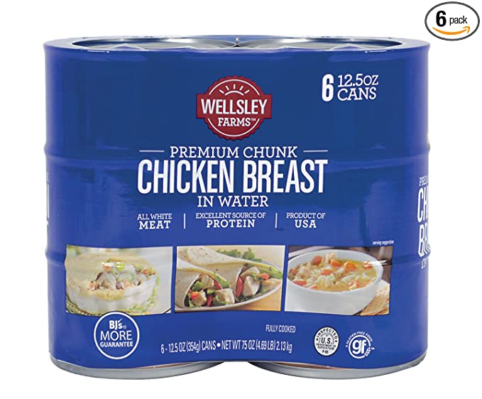 Wellsley Farms White Premium Chunk Chicken Breast in Water, 12.5 Ounce, 6 Count - 888670033593