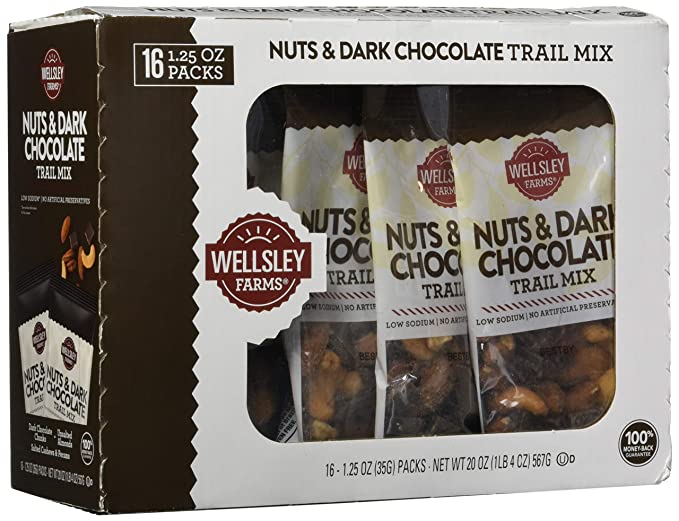 Wellsley Farms Nut & Dark Chocolate Trail Mix 16Count 1.25 Oz Net Wt 20 Oz - 888670078150