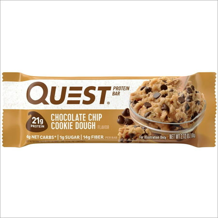 Quest Nutrition Chocolate Chip Cookie Dough Protein Bar, High Protein, Low Carb, Gluten Free, Keto Friendly, 12 Count