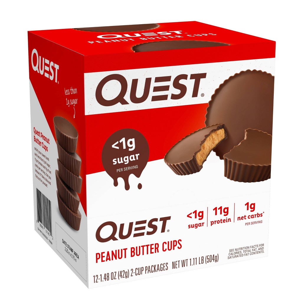 Quest Nutrition High Protein Low Carb, Gluten Free, Keto Friendly, Peanut Butter Cups, pack of 12 (total- 17.76 Ounce) (B06XHSZHL1) - 888849011452