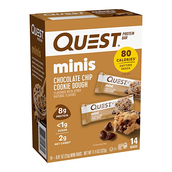  Quest Nutrition Mini Chocolate Chip Cookie Dough Protein Bars, High Protein, Low Carb, Keto Friendly, 14 Count  - 888849012701