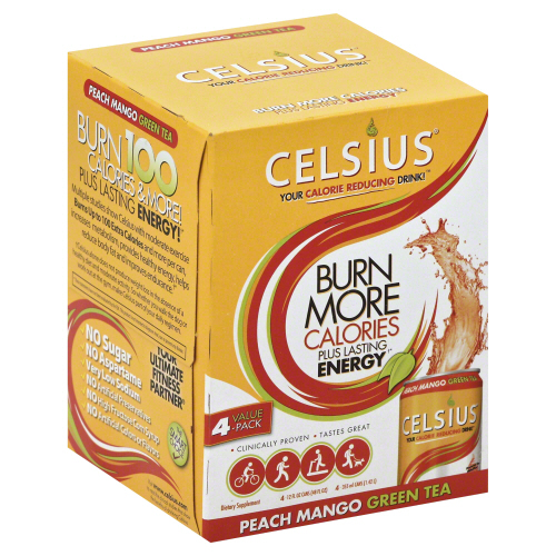 CELSIUS: Live Fit Green Tea Peach Mango Non-Carbonated Pack of 4, 48 oz - 0889392010046