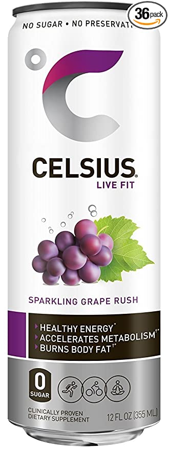 Celsius Sparkling Grape Rush thtRHe, 12 Ounce (Pack of 36) - 889392246391