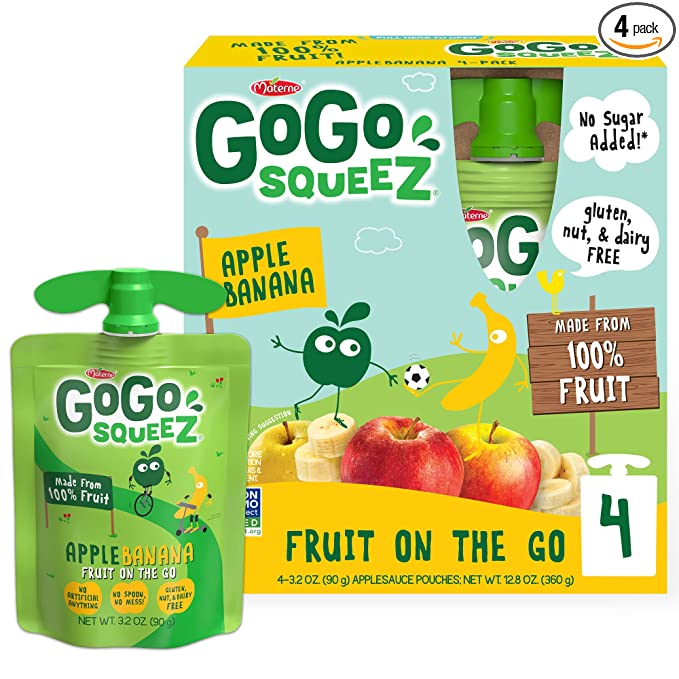  GoGo squeeZ Fruit on the Go, Apple Banana, 3.2 oz. (4 Pouches) - Tasty Kids Applesauce Snacks Made from Apples & Bananas - Gluten Free Snacks for Kids - Nut & Dairy Free - Vegan Snacks  - 890000001127